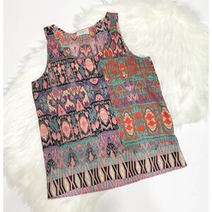 Everly Women's Sleeveless Split Back Top Tribal Pattern Print‎ Colorful Small